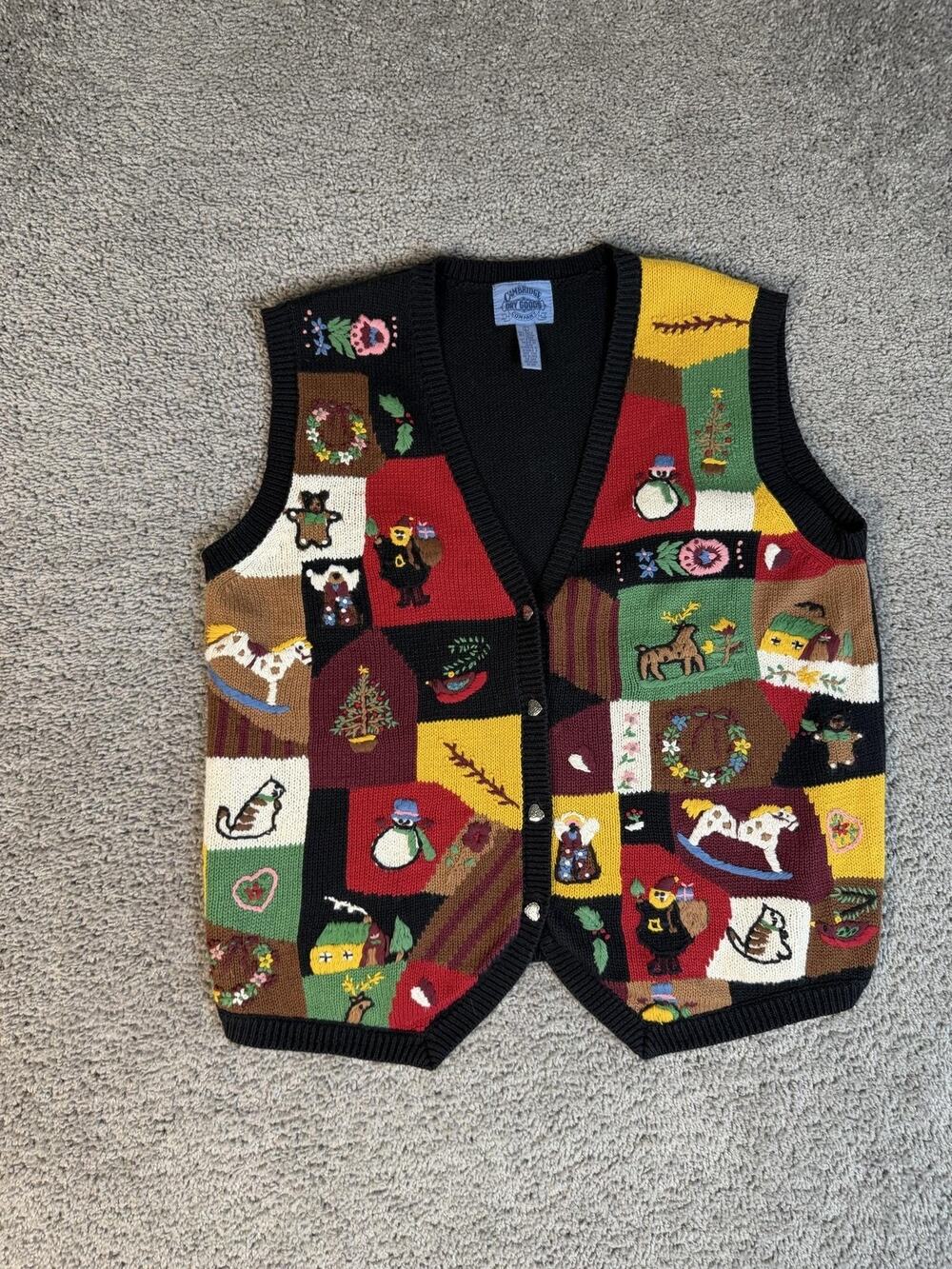 Vintage Cambridge Dry Goods Teacher Sweater Vest Womens L Christmas Holiday